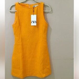 Zara Bright Orange Textured Mini Dress